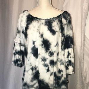 Seven7 Off the Shoulder Tie Dye Top Medium Dk Blue
